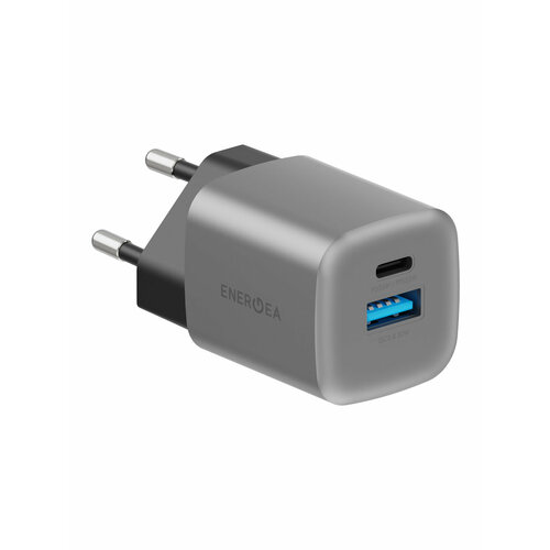 EnergEA СЗУ Ampcharge GaN35, USB-C PD35 + USB-A QC30 total 35W Gunmetal сетевое зарядное energea ampcharge gan40 2 usb c pd pps 40 вт