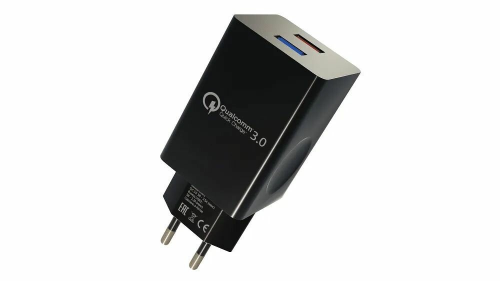 Зарядное устройство сетевое More Choice Smart 2*USB 3.0A QC3.0 быстрая зарядка для Lighting 8-pin Black - фото №1