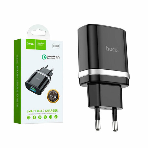 сетевое зарядное устройство usb hoco c12q 3a qс3 0 Сетевое зарядное устройство Hoco C12Q (3A, QС3.0) без кабеля (черное)