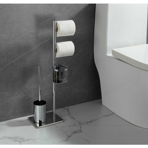фото Туалетный ершик для унитаза bgl silver collection, напольный с держателем бумаги, хром