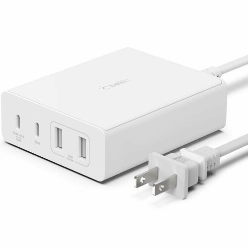 Зарядное устройство Belkin BoostCharge Pro 4-Port GaN Charger 108W, белый зарядное устройство belkin boostcharge pro usb c wall charger with pps 60w белый