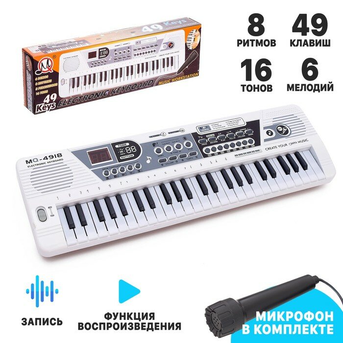 Синтезатор КНР "Музыкант" с микрофоном 49 клавиш работает от сети и от батареек (MQ-4918)