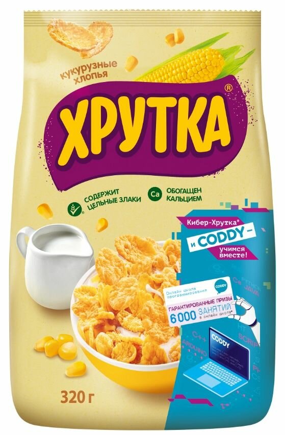 Хрутка Хлопья кукурузные хрустящие, обогащенные кальцием, 320 гр