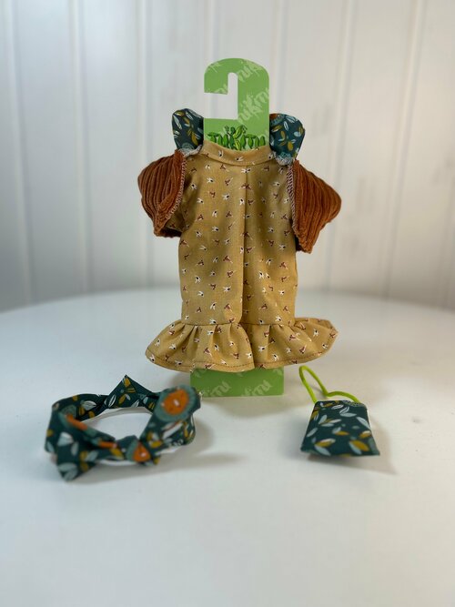 Комплект одежды для кукол до 40 см: платье, жилетка из велюра, повязка (обхват талии 17-20 см), арт. 64