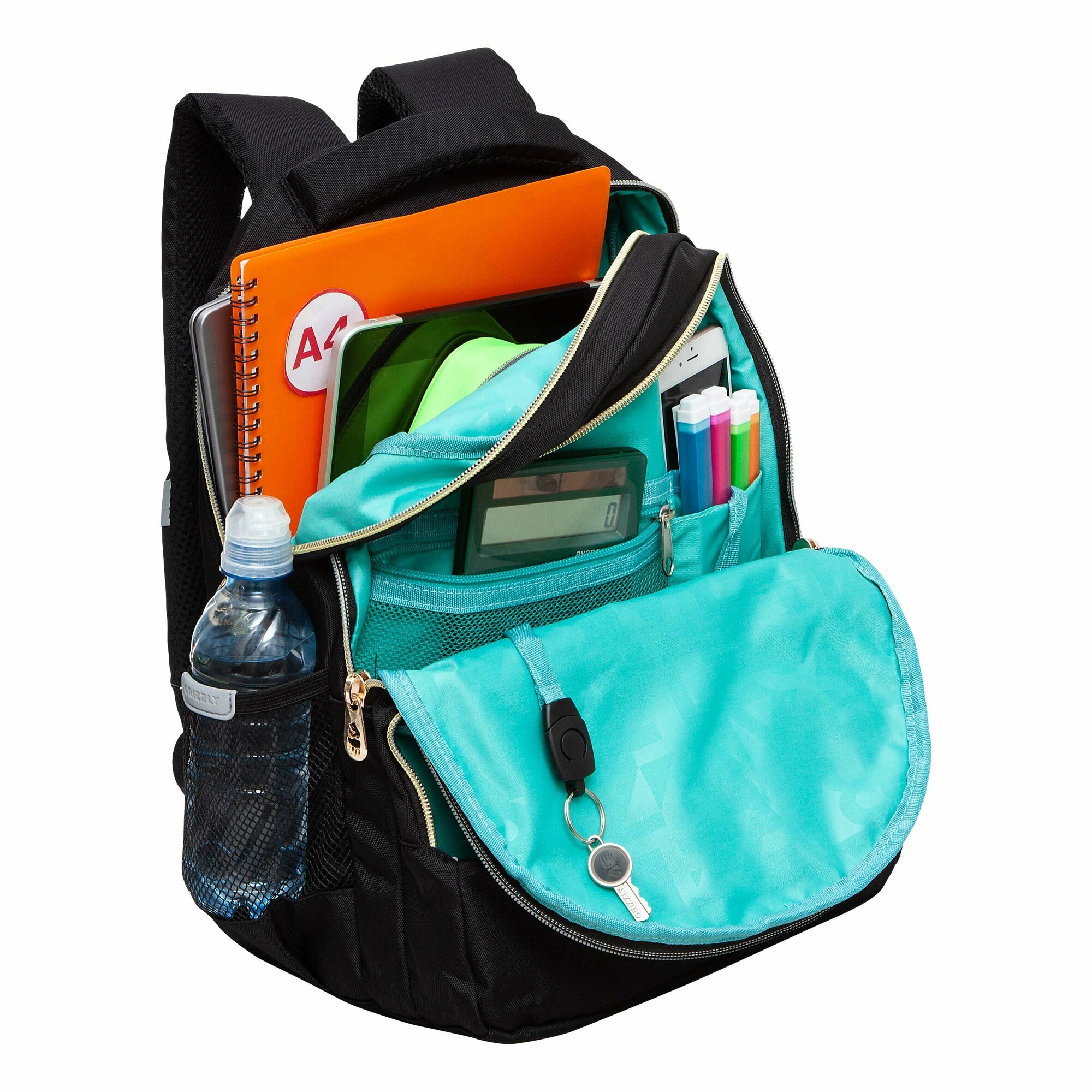 Рюкзак школьный GRIZZLY с карманом для ноутбука 13", анатомической спинкой, для девочки RG-460-5/1