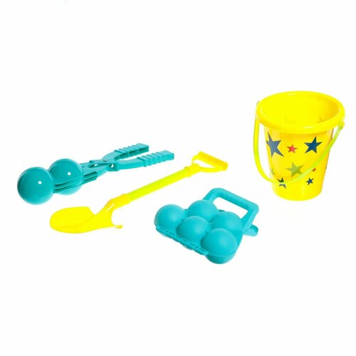 Зимний игровой набор 4 предмета ( Ведерко, Лопата,2 снежколепа) Цвет Жёлто - Голубой