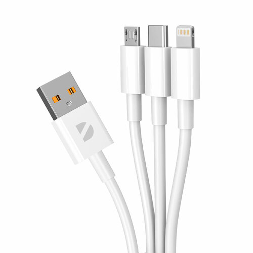 Кабель для зарядки смартфона 3 в 1: micro-USB, Type-C, Ligthning, 1.2м, белый, Deppa, Deppa 72505