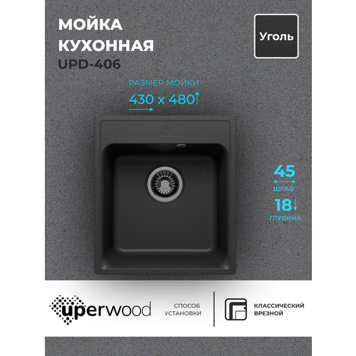 Кухонная мойка из искусственного камня Uperwood UPD-406, прямоугольная, цвет уголь