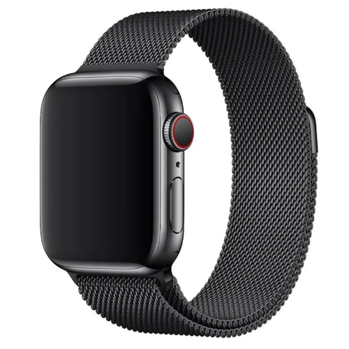 ремешок для apple watch 42 44 45 мм milanese loop металл серебро Ремешок на руку для Apple Watch 42/44/45/49 мм, Milanese loop, черный