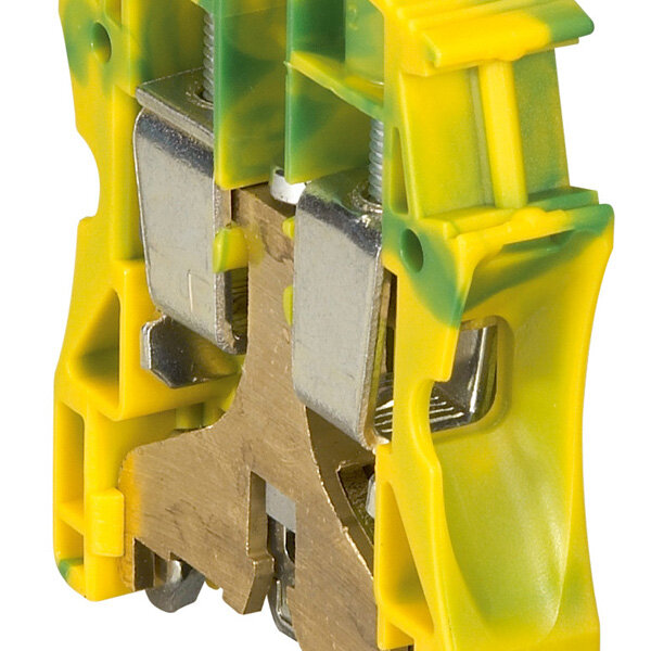 фото Legrand (Легранд) Винтовая клемма Viking 3 - заземляющая - однополюсная - металлическое основание - шаг 12 мм - желто-зеленый (комплект 10 шт.) 037174