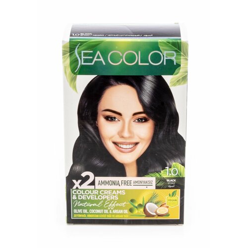 Sea Color / Сиа Колор Краска для волос стойкая тон 1.0 черный натуральный без аммиака 210мл / красящее средство