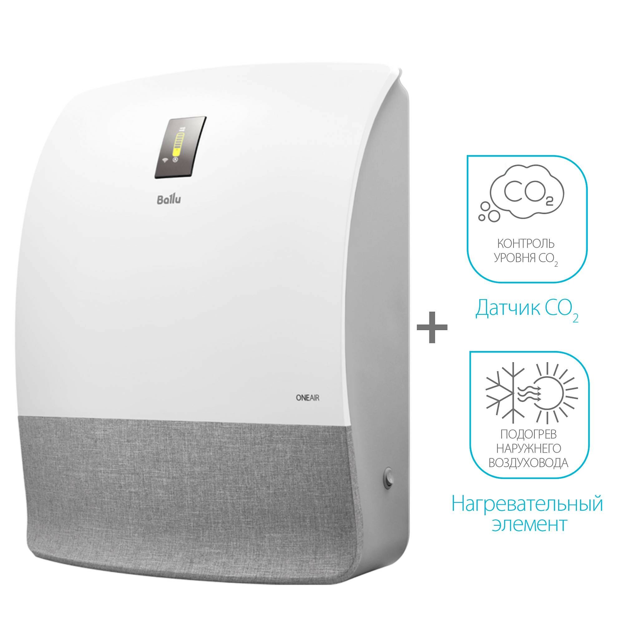 Приточный очиститель воздуха Ballu ONEAIR ASP-200SPMAX с датчиком CO2 и нагревательным элементом