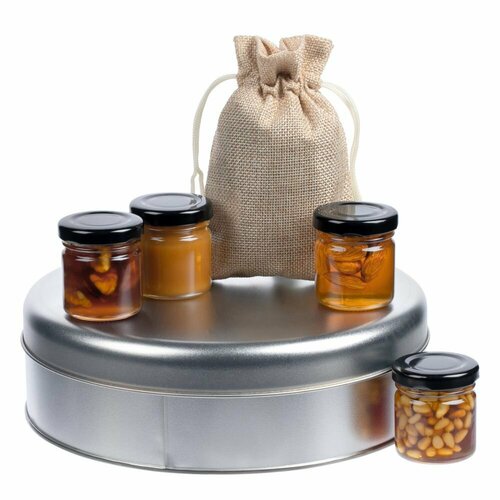 Набор Honey Taster, ver.2, бежевый, коробка: диаметр 21,6 см; высота 6,5 см, жесть; мед - стекло; мешочек - полиэстер 100% набор jammy taster бежевый
