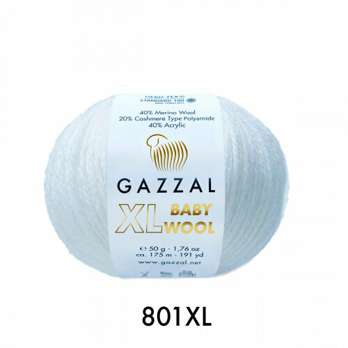 Пряжа Baby Wool XL Gazzal (801XL), 50 г, 100м, 40% шерсть мериноса, 20% кашемир, 40% акрил (2 шт.)