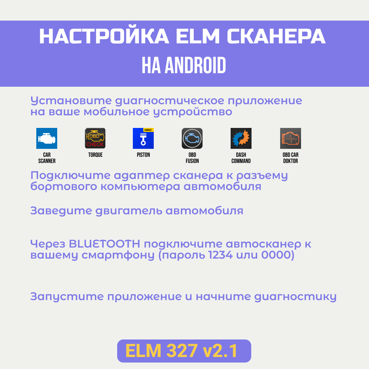 Автомобильный диагностический сканер | адаптер elm327 obd2 версия 2.1 / Bluetooth