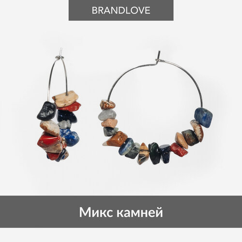 Серьги конго BL Jewelry Crumble, гранат, коралл, амазонит, лабрадорит, нефрит, янтарь, яшма, цитрин, тигровый глаз, горный хрусталь, кварц, лазурит, говлит, авантюрин, перламутр, мультиколор