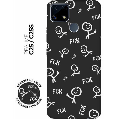 Матовый чехол Fck Pattern W для Realme C25 / C25S / Рилми С25 / С25с с 3D эффектом черный матовый чехол fck pattern w для realme 6 рилми 6 с 3d эффектом черный