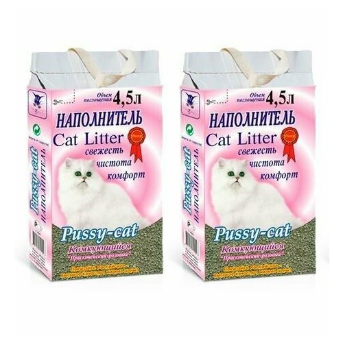 Pussy-cat Наполнитель Прасковейский Комкующийся розовый 4,5л, 2 шт/