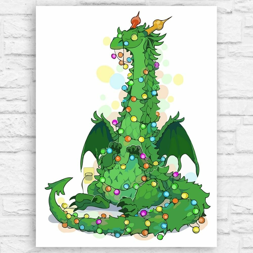 Картина по номерам на холсте новый год рождество (год дракона, елка, дракон, милота, праздник) - 12939 40х30