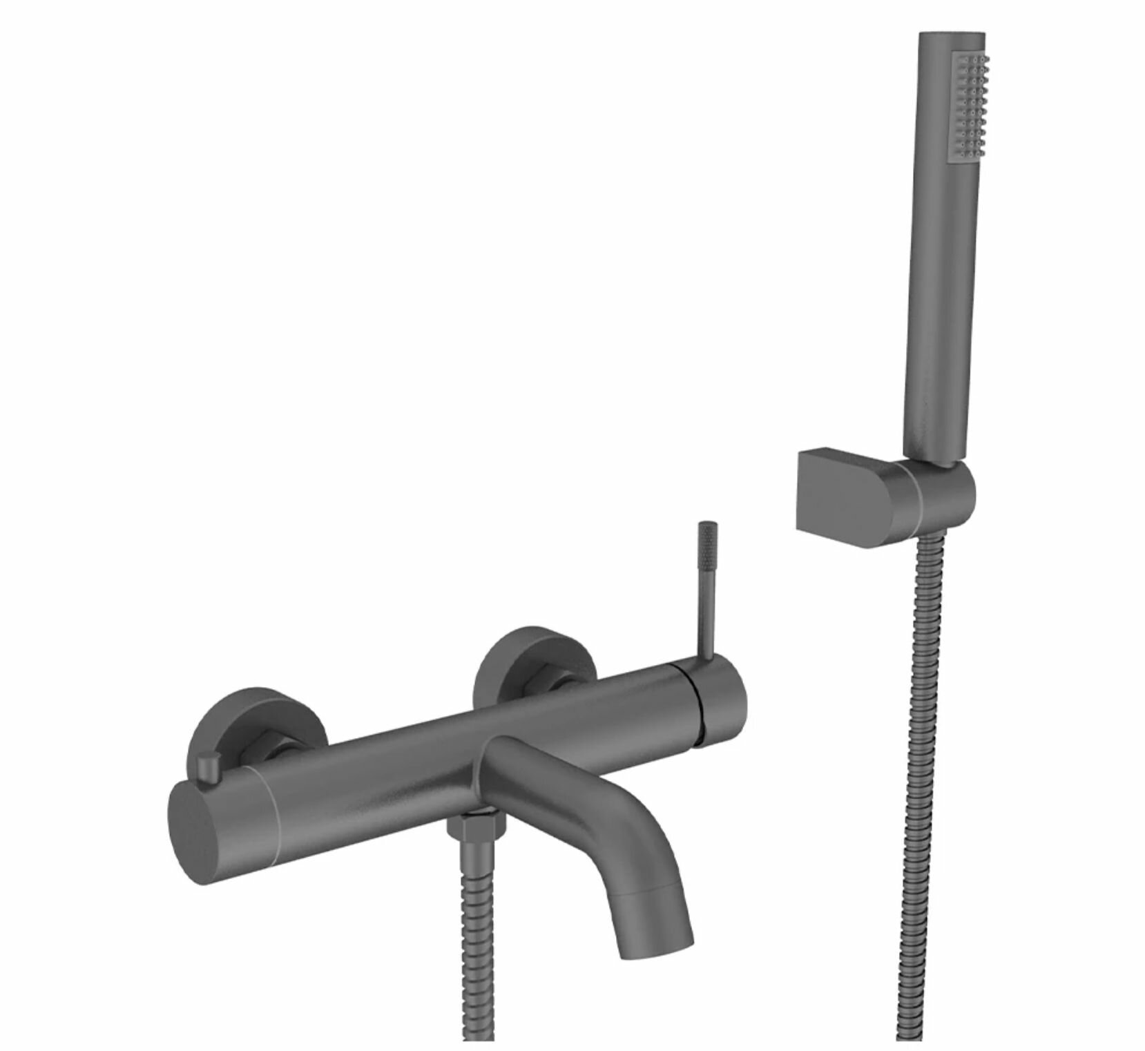 фото ViEiR V40 OMODEO GRAPHITE смеситель для ванны, лейка, шланг, кронштейн, цвет графит (оружейная сталь)