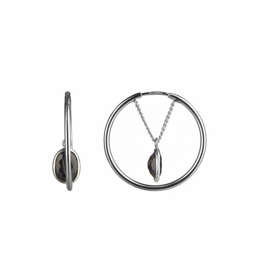 фото Серьги corde серебряные серьги конго с натуральными сапфирами ск465-20с, серебро, 925 проба, родирование, сапфир, размер/диаметр 23 мм., длина 2.3 см., черный