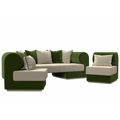 Набор Кипр-3 (диван, 2 кресла), Микровельвет бежевый и зеленый