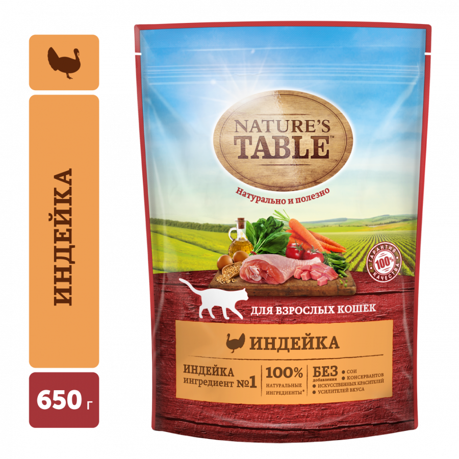 Сухой корм для кошек Nature’s Table Индейка, 650г