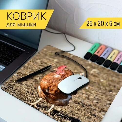 Коврик для мыши с принтом Курица, домашняя птица, оковалок 25x20см.