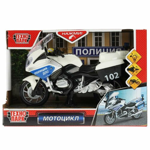 Модель пластмассовая Мотоцикл полиция 17 см, подвижные детали, свет-звук 338756 /Технопарк/