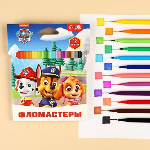 фото Фломастеры "щенячий патруль", 12 цветов, вентилируемый колпачок paw patrol