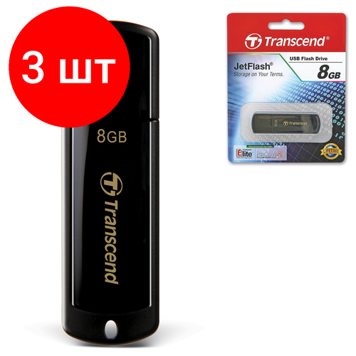 Комплект 3 шт, Флеш-диск 8 GB, TRANSCEND Jet Flash 350, USB 2.0, черный, TS8GJF350 флэш диск usb 16gb transcend jetflash 350 черный ts16gjf350 25шт