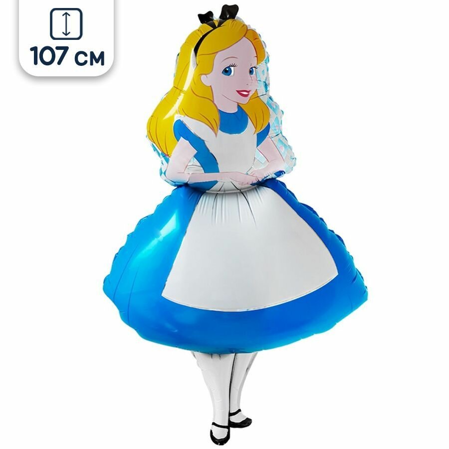 Воздушный шар Riota фигурный, Девочка Алиса, голубой, 107 см, 1 шт.