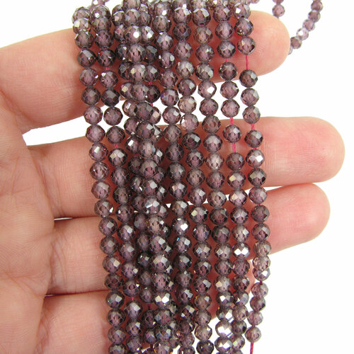 Фианит с огранкой Rhodolite Garnet (нить 12 см) (4 мм) бусины, камни для рукоделия