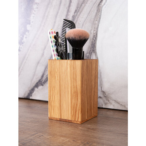 Подставка органайзер квадратный стакан 7,5см х 7,5см высота 12см деревянный под канцтовары, косметику, столовые приборы, для ванной ручная работа