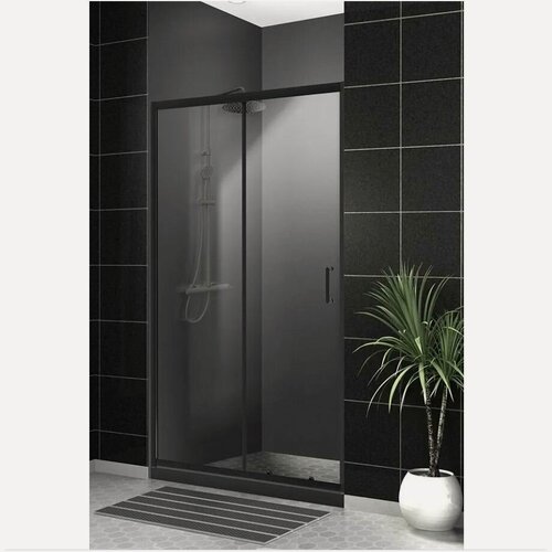 Изображение товара Душевая дверь BelBagno UNO-195-BF-1-130-C-NERO черный матовый стекло прозрачное 5 мм (1950х1300)
