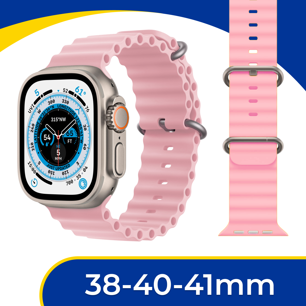 фото Силиконовый ремешок для Apple Watch 1-8, SE 38, 40, 41 мм / Спортивный браслет на смарт часы Эпл Вотч 1, 2, 3, 4, 5, 6, 7, 8 и СЕ / Синий