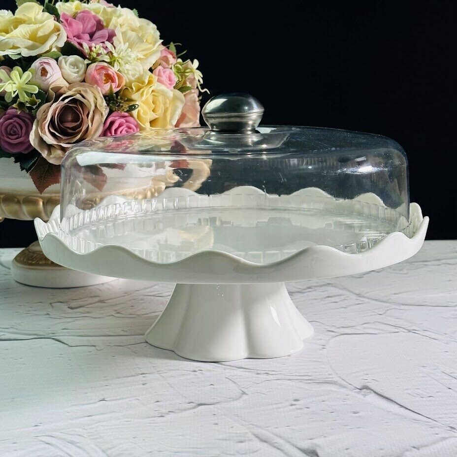 Тортовница на ножке с крышкой Ленарди 30см, фарфор