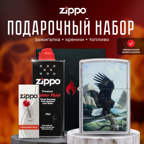 Зажигалка ZIPPO Подарочный набор ( Зажигалка бензиновая Zippo 49822 Linda Picken + Кремни + Топливо 125 мл ) зажигалка zippo linda picken 48598