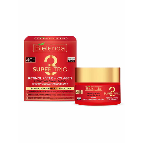 BIELENDA Super Trio Retinol+Vit C+Kolagen Интенсивно увлажняющий крем против морщин 40+ 50 мл