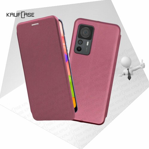 Чехол книжка KaufCase для телефона Xiaomi 12T /12T Pro (6.67), бордовый. Трансфомер чехол книжка для xiaomi 12t pro c магнитной застежкой ксяоми 12т про c хлястиком и отделением под карты коричневый