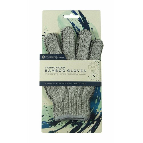 Перчатки для массажа и пилинга с натуральным углем Hydrea London Carbonised Bamboo Exfoliating Shower Gloves