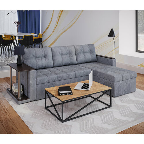 Угловой диван Атланта DE Factory 140х200 рогожка Дакота грэй ППУ Дельфин 23490₽