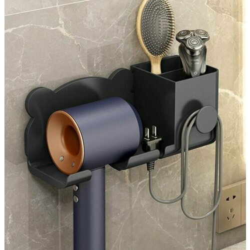 Держатель настенный, полка в ванную для фена Dyson, черная матовая, легкая установка