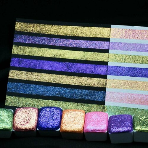 Полный набор Акварели блестящей Tintura из 7-и цветов из коллекции Пикси, полукюветы.