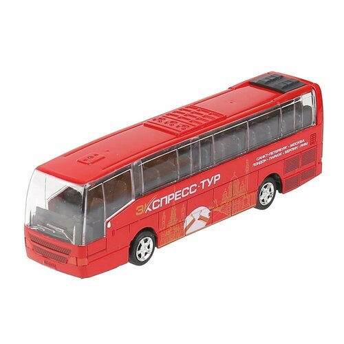 Модель машины Технопарк Рейсовый автобус, красный, инерционная, свет, звук 80136L-R инерционная модель технопарк двухэтажный автобус свет звук 25 см
