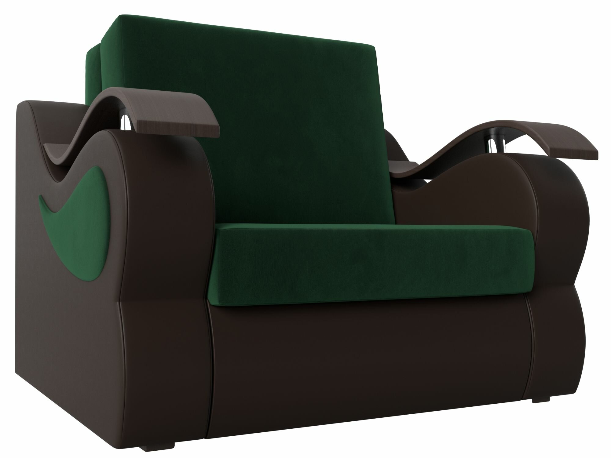 Кресло-кровать Меркурий 60, Велюр зеленый, Экокожа коричневая