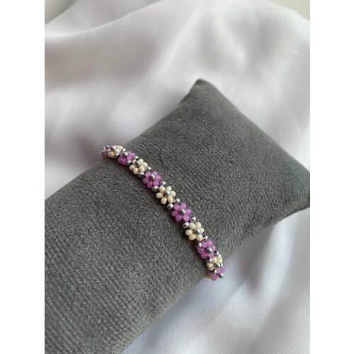 фото Плетеный браслет, бисер, размер 18 см, размер one size, розовый, пыльная роза ulsi