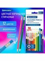 Карандаши цветные Brauberg "Erasable", стираемые, с ластиком, 12 цветов, мягкий грифель 3 мм