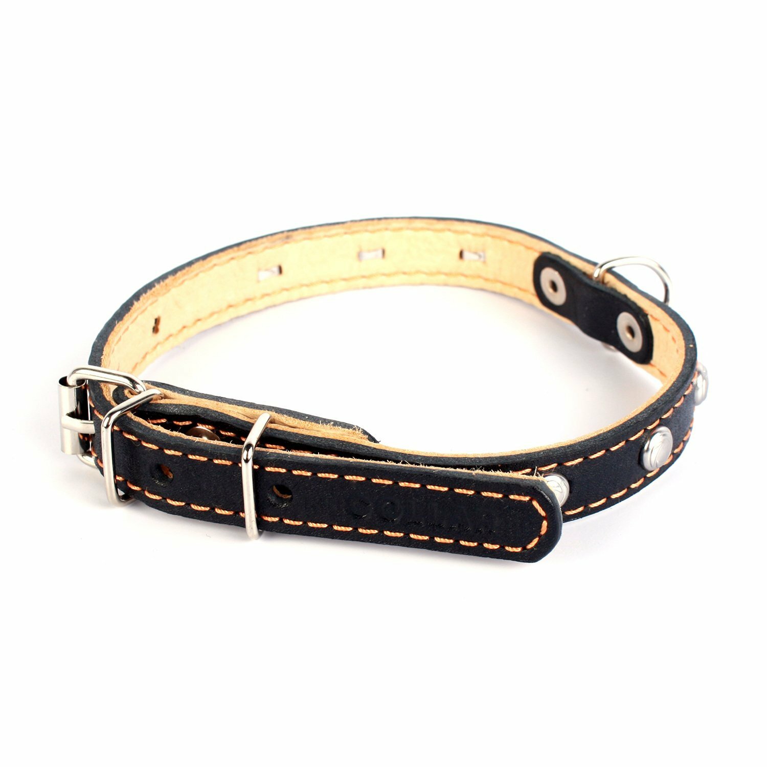Collar ошейник кожаный двойной с украшениями (27-35 см., Черный) - фото №8