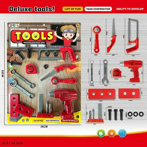 Игровой набор Строительных Инструментов на картоне, 18 предметов, 3699-HL06 /Детский строительный набор/Набор строителя